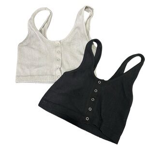 Aerie Black and Cream Ribbed Tank Tops